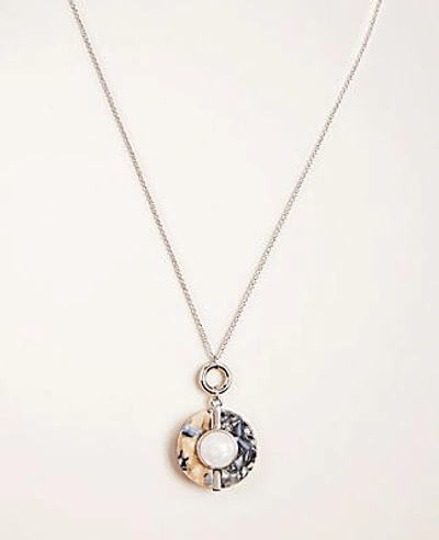Ann Taylor Tortoiseshell Print Disc Pendant Necklace In Silver