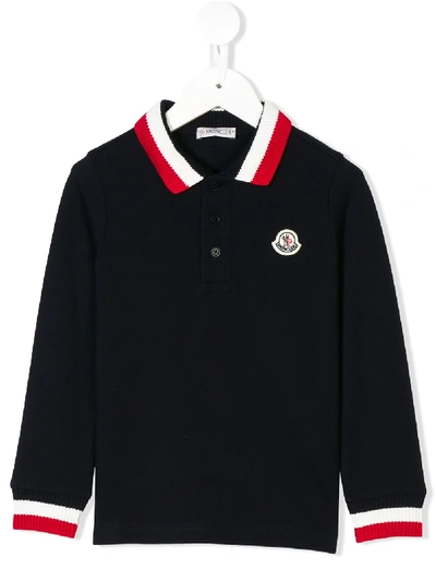 Moncler Kids' Long-sleeve Polo Shirt In Blue