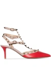Valentino Rockstud 65 Caged Leather Pumps In Red