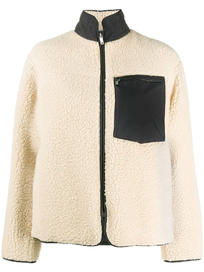 Jil Sander Shearling Zip-up Jacket In Neutrals