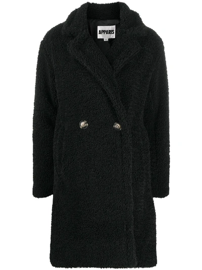 Apparis Anouck Mid Length Double Breasted Coat In Black