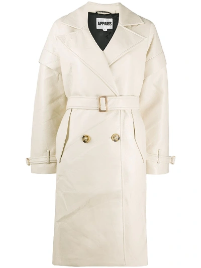 Apparis Kiera Vegan Leather Trench Coat In Neutrals