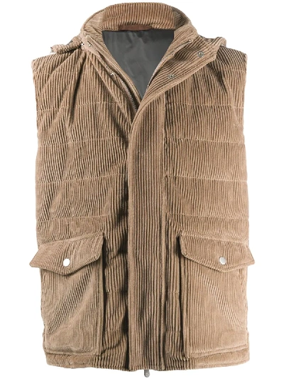 Eleventy Corduroy Hooded Gilet In Brown