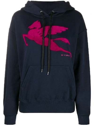Etro Embroidered Logo Long-sleeved Hoodie In Blue