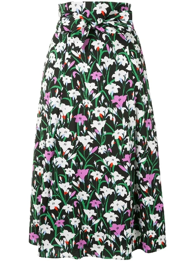 Veronica Beard Avi Pleated Floral-print Cotton-blend Poplin Midi Skirt In Black Multi