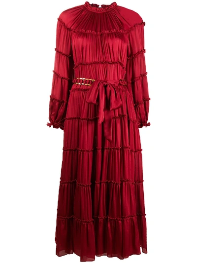 Zimmermann Women's Silk Tiered Midi Dress In Red