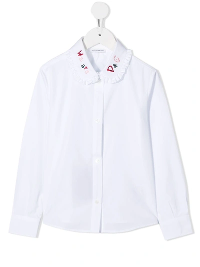 Dolce & Gabbana Kids' Peter Pan Embroidered Collar Shirt In White