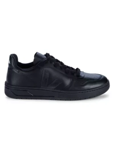 Veja V-10 Leather Low-top Sneakers In Black