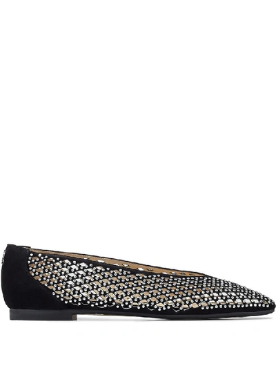 Jimmy Choo Juelle Studded Square-toe Flats In Black