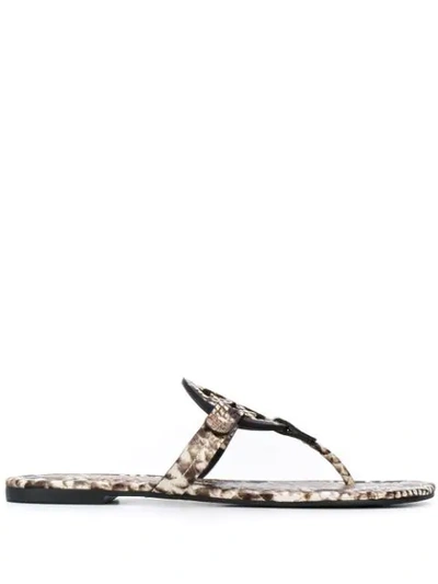 Tory Burch Miller Snakeskin-embossed Leather Thong Sandals In Brown