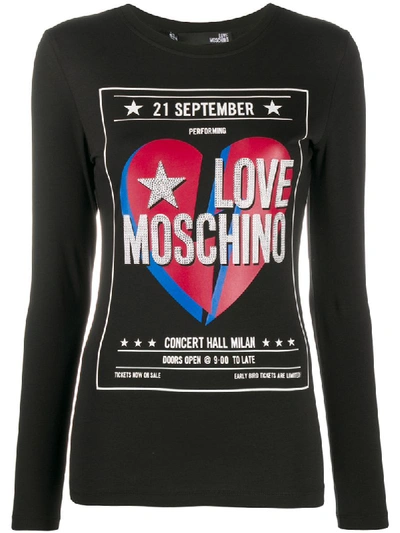 Love Moschino Shimmer Logo Print T-shirt In Black