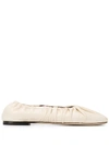 Staud Tuli Square-toe Leather Ballet Flats In White