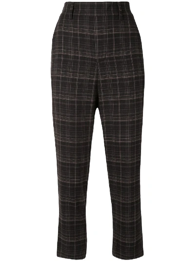 Vince Brown Plaid Straight-leg Trousers In Black