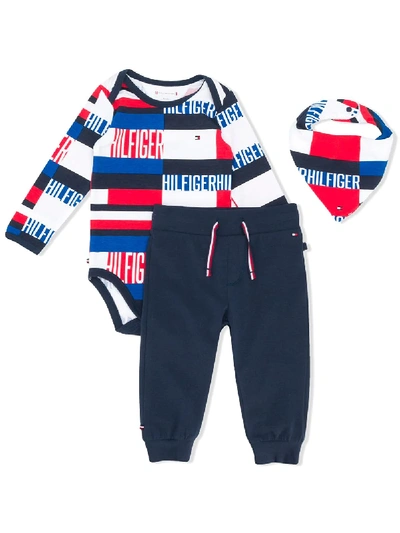 Tommy Hilfiger Junior Colour-block Babygrow, Trousers And Bib Set In Blue