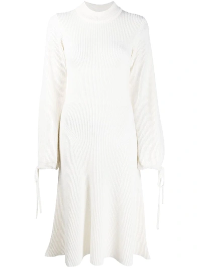 Msgm Rib-knit Mid-length Dress In Neutrals
