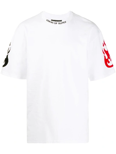 Vision Of Super Man White T-shirt With Red And Black Flame