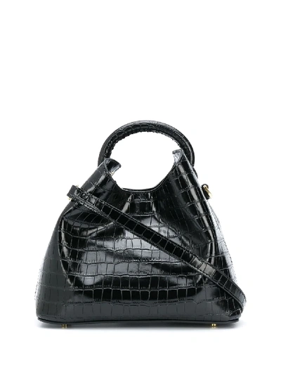 Elleme Baozi Croc Embossed Leather Bag In Black