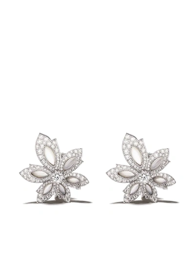 David Morris 18kt White Gold Diamond Single Flower Palm Earrings