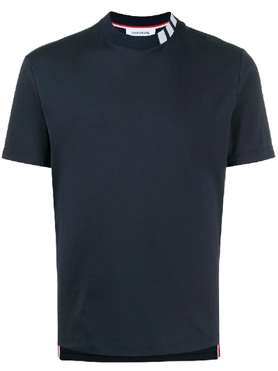 Thom Browne Navy Interlock 4-bar Mock Neck T-shirt In Blue