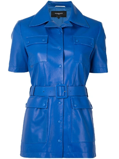 Rochas Short-sleeved Leather Jacket In Bright Blue