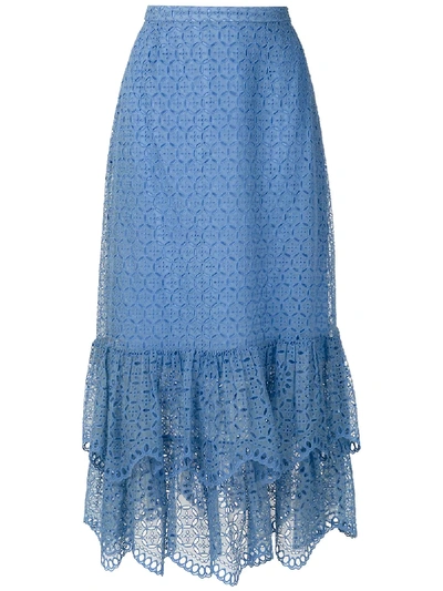Reinaldo Lourenço Laise Embroidery Maxi Skirt In Blue