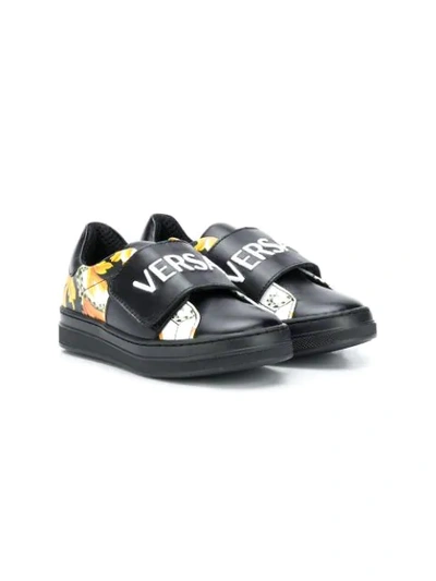 Young Versace Teen Logo Touch-strap Sneakers In Black