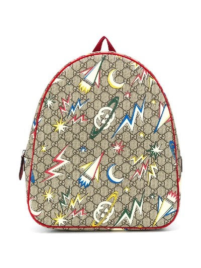 Gucci Kids' Gg Supreme Canvas Graphic-print Backpack In Brown
