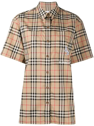 Burberry Vintage Check Unicorn Short-sleeve Shirt In A7028 Beige