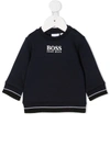 Hugo Boss Striped Logo-print Sweatshirt In Blue