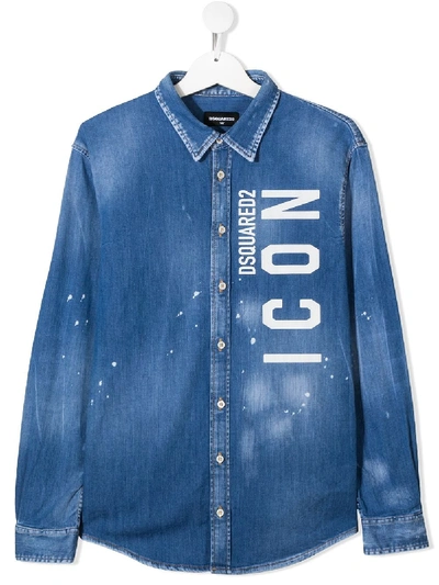 Dsquared2 Teen 'icon' Jeanshemd In Blue