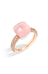 Pomellato 18k White Gold & 18k Rose Gold Nudo Maxi Rose Quartz, Chalcedony & Brown Diamond Ring In White Gold/ Rose Gold