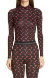 Marine Serre Crescent Moon Print Turtleneck Top In Black