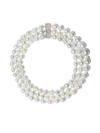 YOKO LONDON 18KT WHITE GOLD BAROQUE SOUTH SEA PEARL AND DIAMOND ART DECO STYLE THREE ROW NECKLACE