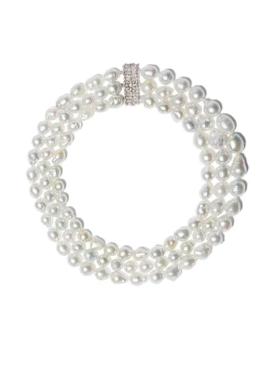 Yoko London 18kt White Gold Baroque South Sea Pearl And Diamond Art Deco Style Three Row Necklace In 7