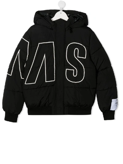 Msgm Teen Logo-print Padded Jacket In Black