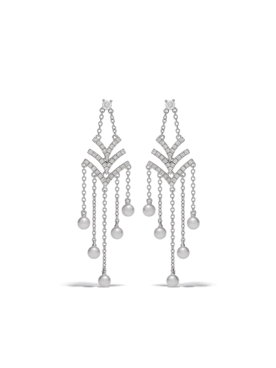 Yoko London 18kt White Gold Sleek Akoya Pearl And Diamond Earrings In Silver