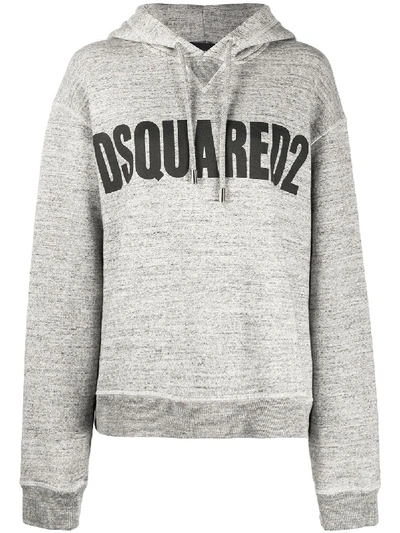 Dsquared2 Cool Fit Logo Cotton Jersey Hoodie In Grey