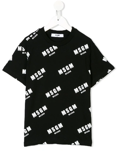 Msgm Kids' All-over Logo T-shirt In Black