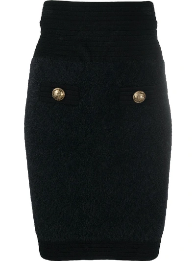Balmain Diamond Knit High Waist Mini Skirt In 0pa Noir