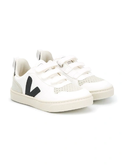 Veja Kids' V-12 Touch-strap Sneakers In White