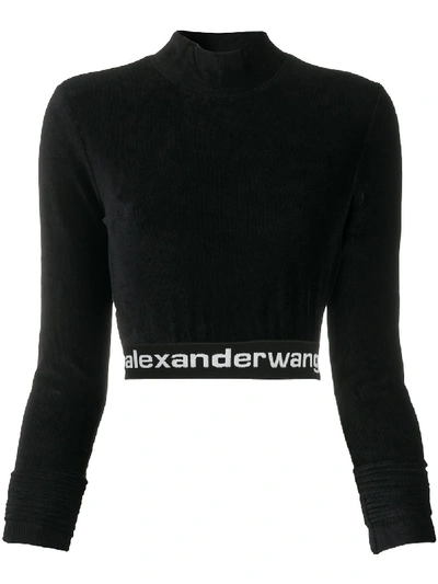 Alexander Wang T T By Alexander Wang Logo Band High Neck Cropped Top In Black