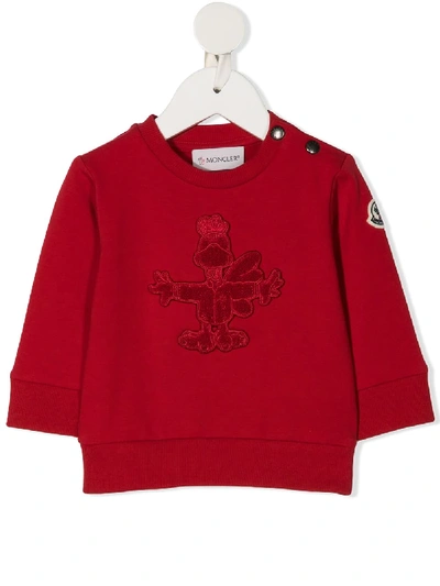 Moncler Babies' Embroidered Rib-trimmed Sweatshirt In Red