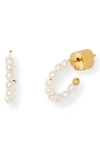 Kate Spade Gold-tone Extra-small Imitation Pearl Hoop Earrings, 0.34" In Cream/ Gold
