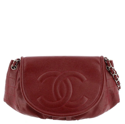 Pre-owned Chanel Red Caviar Leather Shoulder Bag
