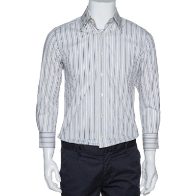 Pre-owned Dolce & Gabbana Pale Grey Striped Cotton Button Front Shirt S