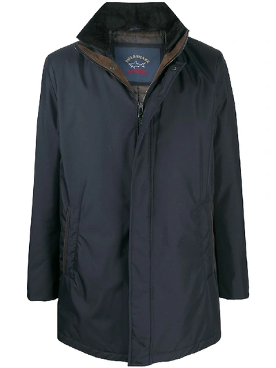 Paul & Shark Concealed Front Coat In Blue