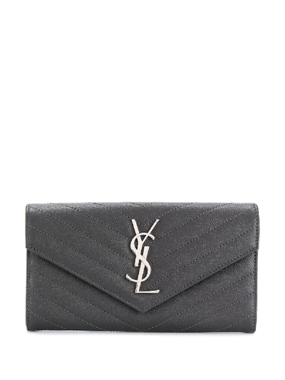 Saint Laurent Large Monogram Flap Wallet In Grey