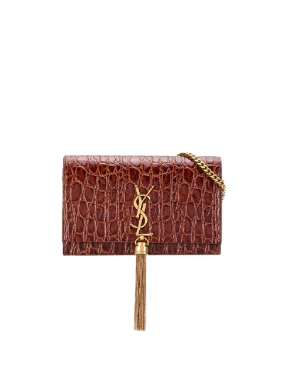 Saint Laurent Crocodile Effect Cross-body Bag In Brown