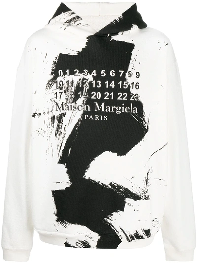 Maison Margiela Abstract Print Logo Hoodie In White