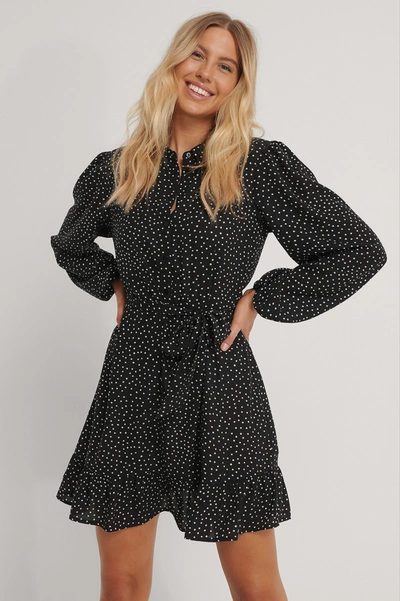 Na-kd Belted Shirt Ruffled Bottom Dress - Multicolor In White Dots